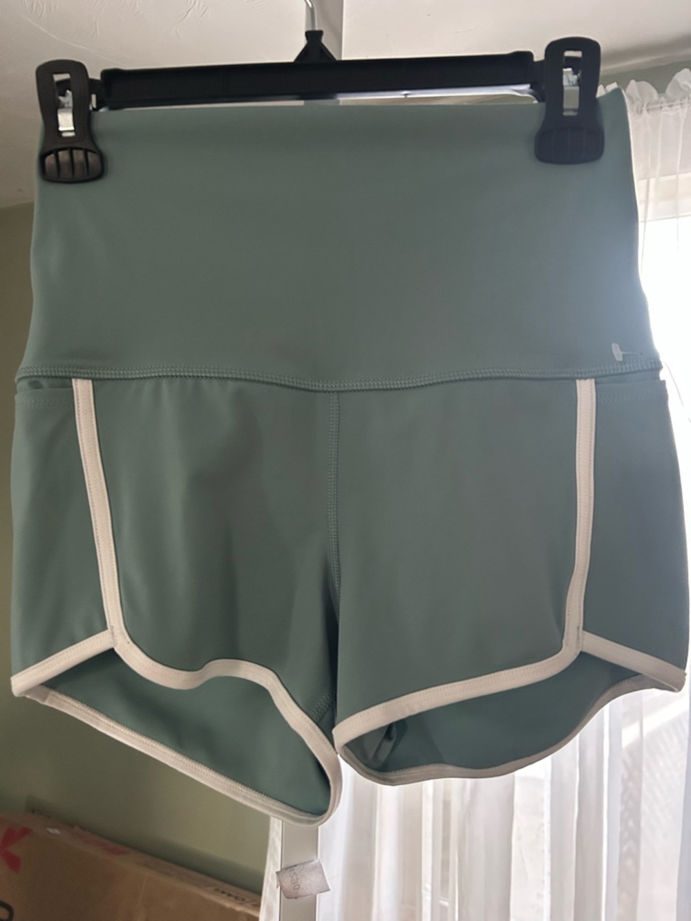 Free People  High-Waist Athletic Shorts in Sage Green with White Trim